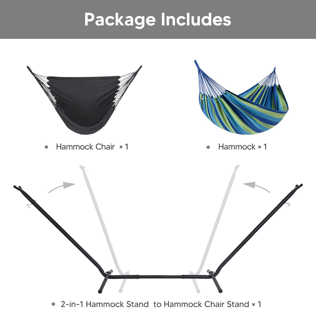 SUNCREAT 2-in-1 Convertible Free Standing Hammock with Stand Included, Camping Backyard Hammock with Stand, Patented, Blue & White Stripe
