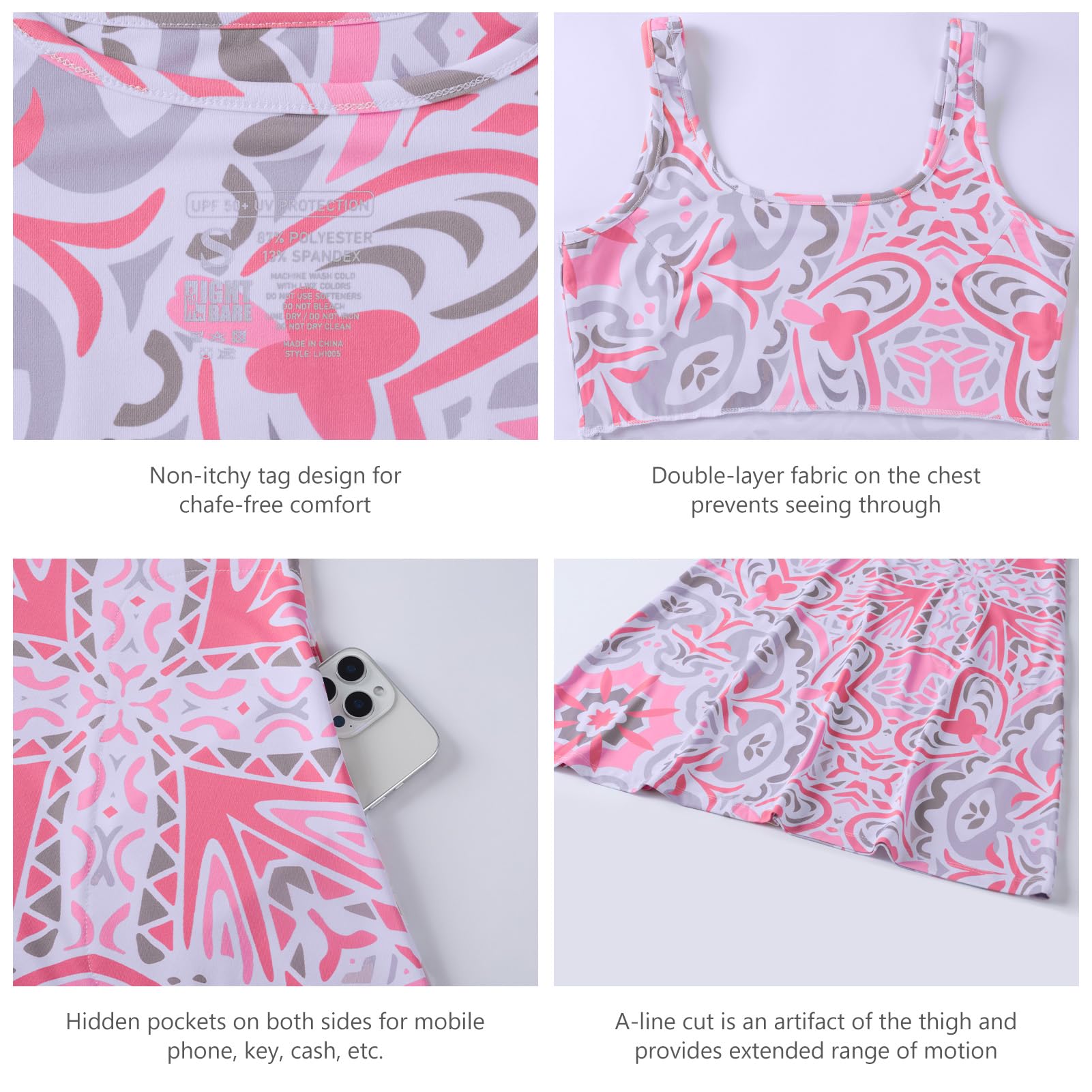 Women’s UPF 50+ Tank Dress A-Line with Pockets Breathable Quick Dry Sun Protection for Hiking Camping Beach Outdoor