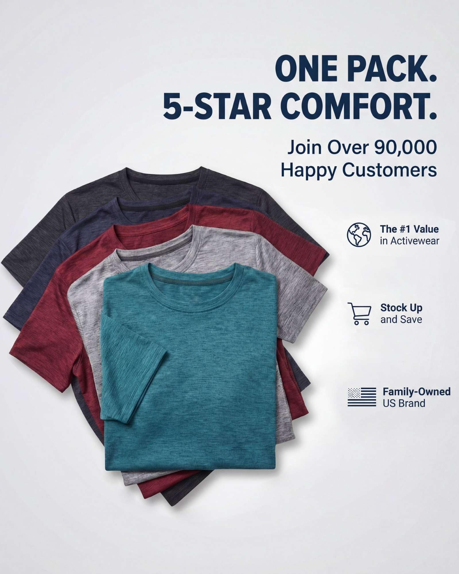 Real Essentials 5 Pack: Men's Dry-Fit Short Sleeve Crew Neck T Shirts Fitness Running Gym Workout Cool Exercise Athletic Tee