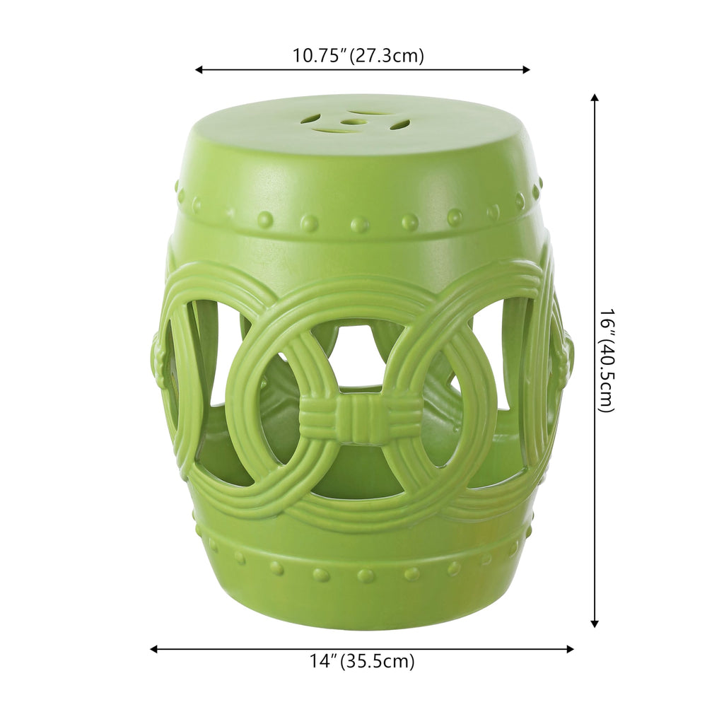 JONATHAN Y Lucky Coins 16" Ceramic Garden Stool, Contemporary Blue/White Cutout Interlocking Rings Drum Indoor/Outdoor Side Table and Plant Stand for Patio, Garden, Living Room TBL1027A