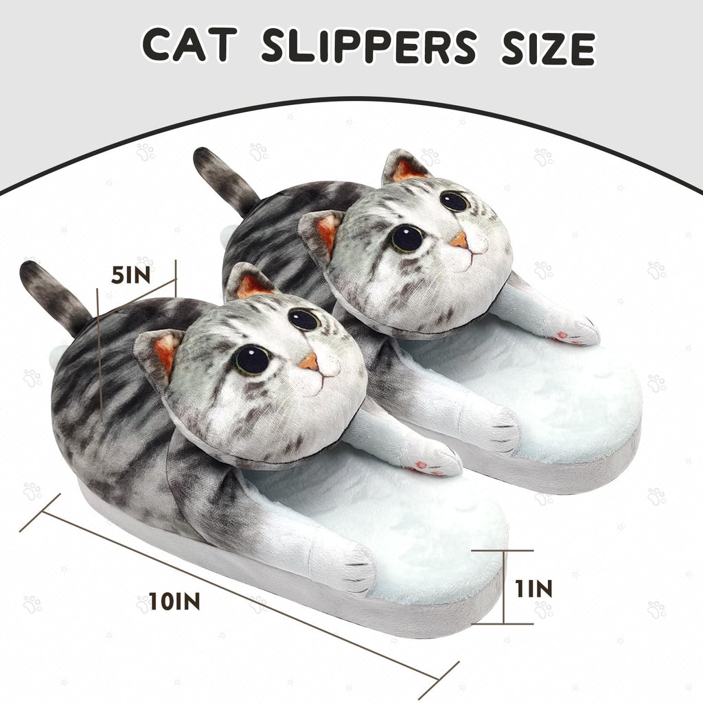 Funny Cat Slippers for Women,Fuzzy Animal Indoor House Shoes with Soft Memory Foam,Comfy Plush Warm Slip-on Slippers,Cat Gifts for Cat Lover