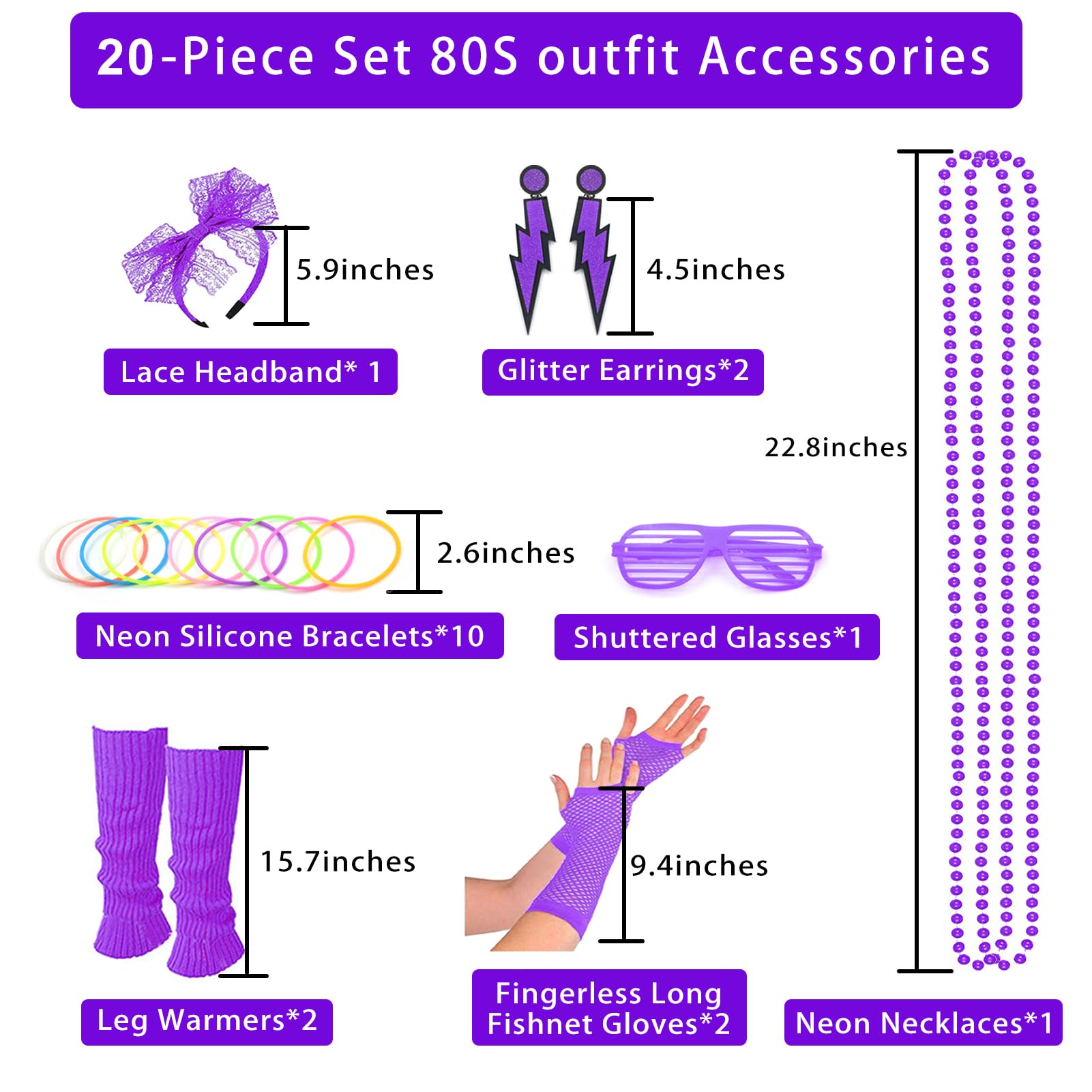 Upgraded 80s Outfit Costume for Women,80s Party Costume Accessory Sets with T-Shirt Tutu Skirt Waist Pack etc