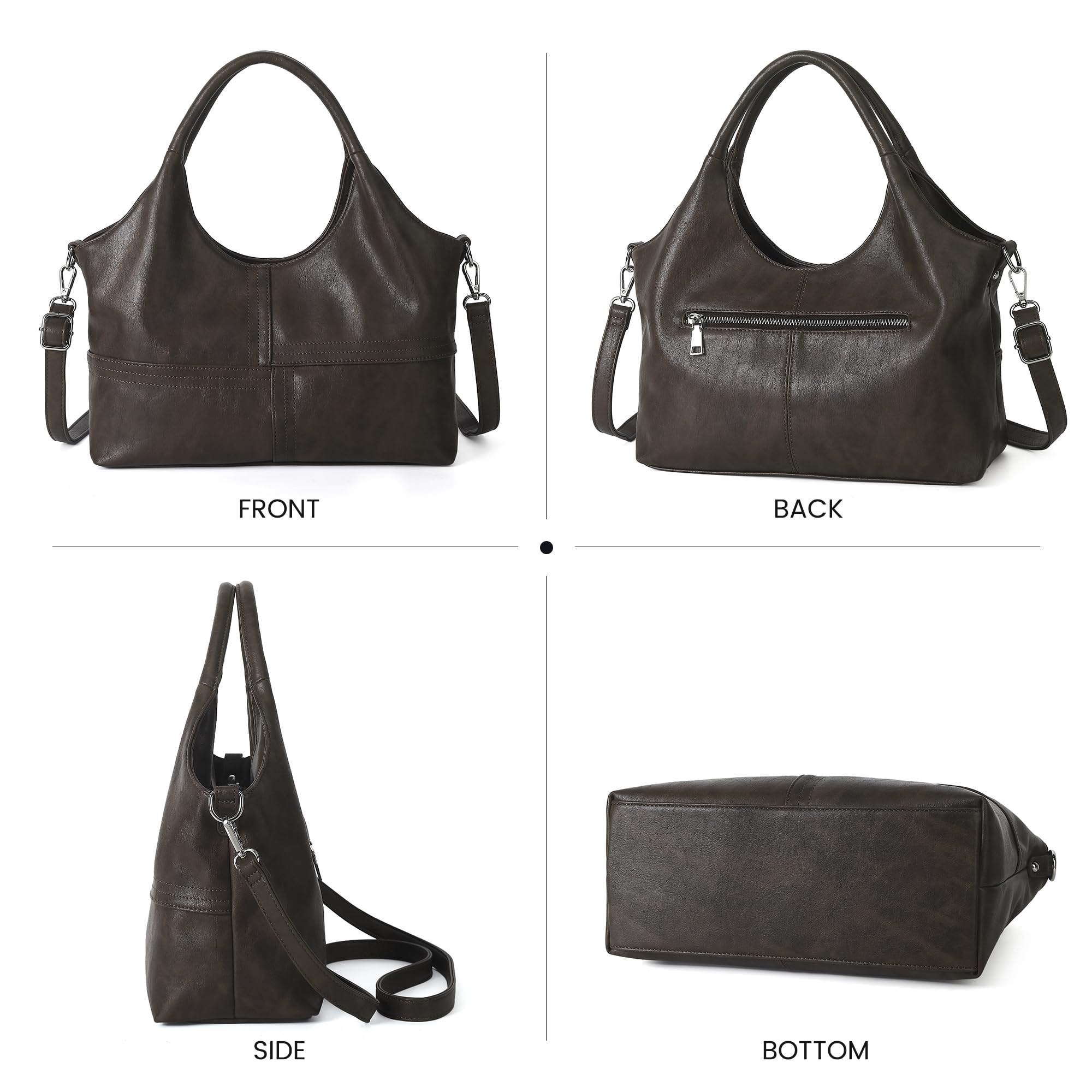 KOGTLA Medium Vegan Leather Purses for Women with Detachable Satchel Strap, Ladies Handbags, Tote Hobo Bags with Two-Handle