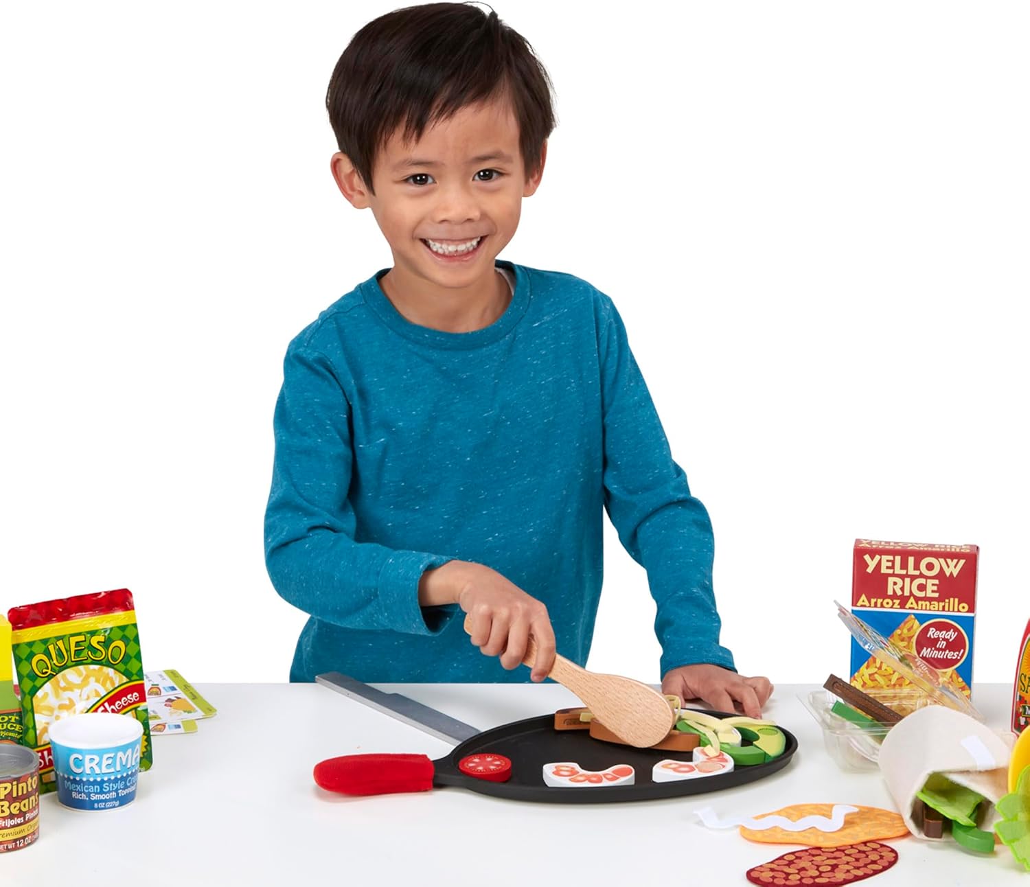 Melissa & Doug Fill & Fold Taco & Tortilla Set, 43 Pieces – Sliceable Wooden Mexican Play Food, Skillet, and More - FSC Certified