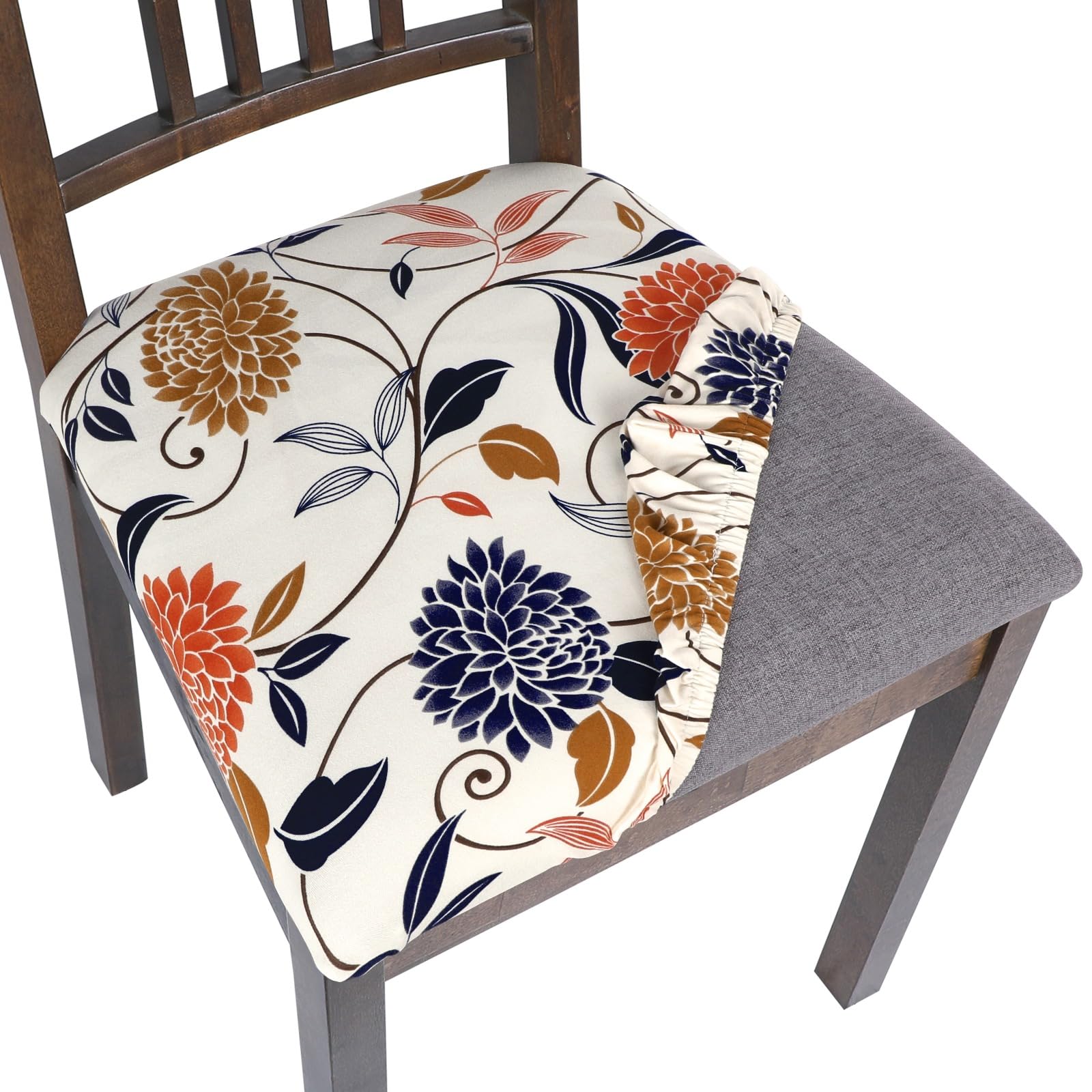 SearchI Seat Covers for Dining Room Chairs Stretch Printed Chair Seat Covers Set of 2, Removable Washable Upholstered Chair Seat Protector Cushion Slipcovers for Kitchen, Office(Ball Flower)