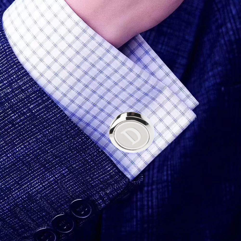 Mens Classic Stainless Steel Initial Cufflinks 26 Alphabet Initial Letter Cufflinks Business Wedding Shirts A-Z