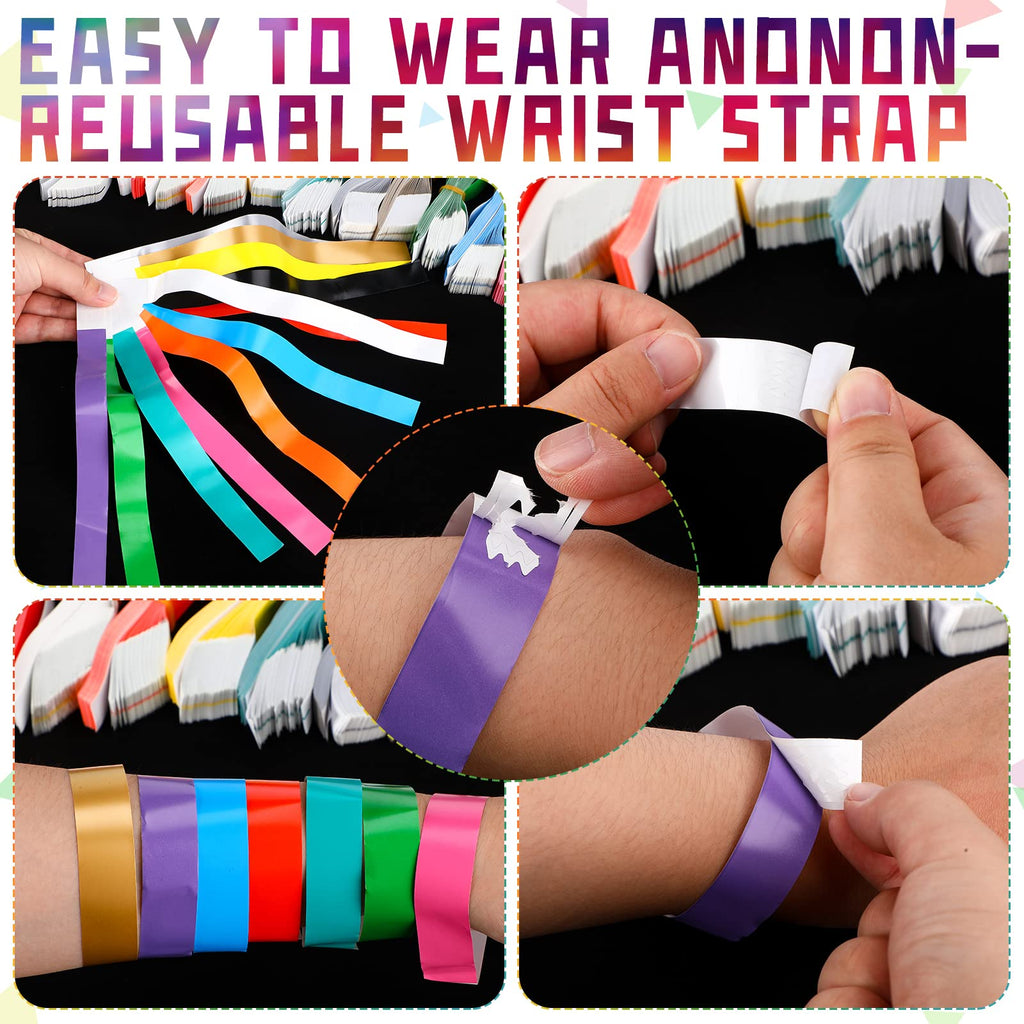 Tudomro 1200 Pack Plastic Paper Wristbands for Events Neon Party Wrist Bands Colored Waterproof Concert Identification Hand Bands Lightweight Adhesive Wristband(Blue)