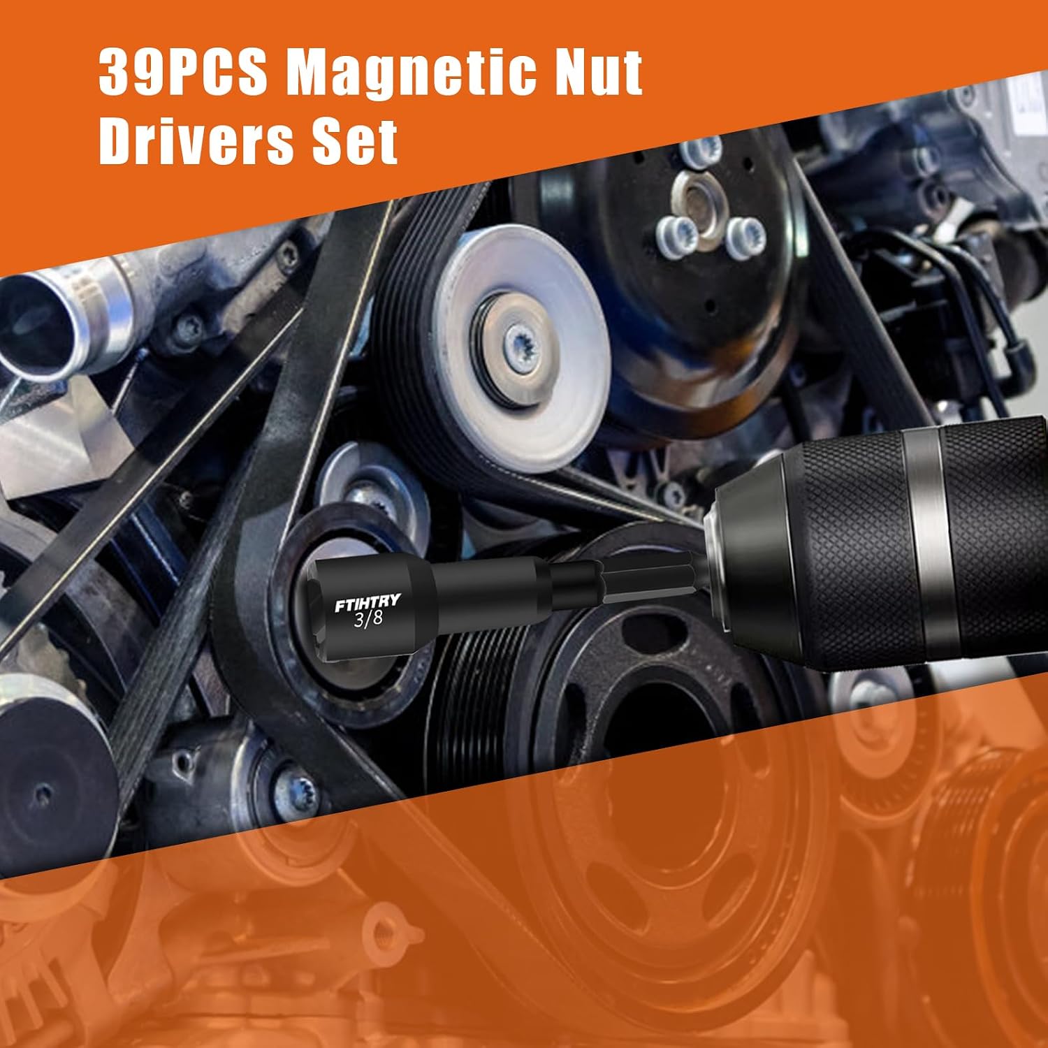 FTIHTRY 39Pcs Magnetic Nut Driver Set for Impact Drill, Metric & SAE Magnetic Impact Drill Driver Bit, 1/4" Hex Shank, Fully Magnetic Hex Nut Driver Drill Bit Master Kit, Black