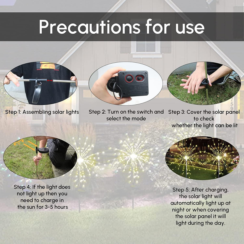Solar Garden Firework Lights Outdoor Waterproof, 2 Pack Solar Powered Art Stake Twinkle Lighting for Outside Decor, 120 LED Sparklers String Lights for Yard Pathway Decorations(White)