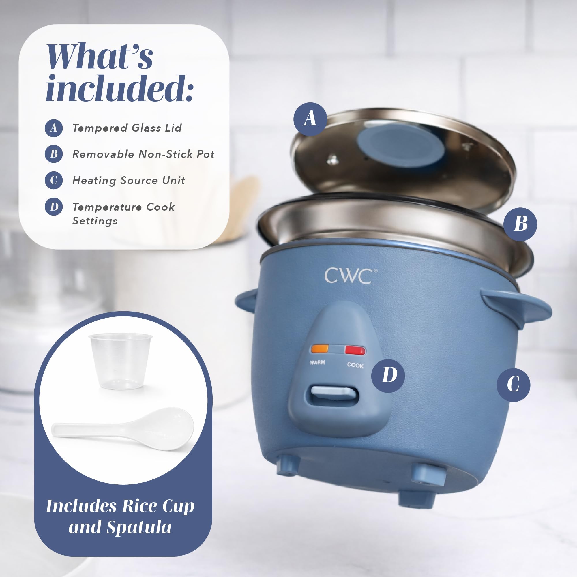 COOK WITH COLOR 6 Cup Rice Cooker 300W - Effortless Cooking and Perfectly, Cooks 3 Cups of Raw Rice for 6 Cups of Cooked Rice, Floral Blue
