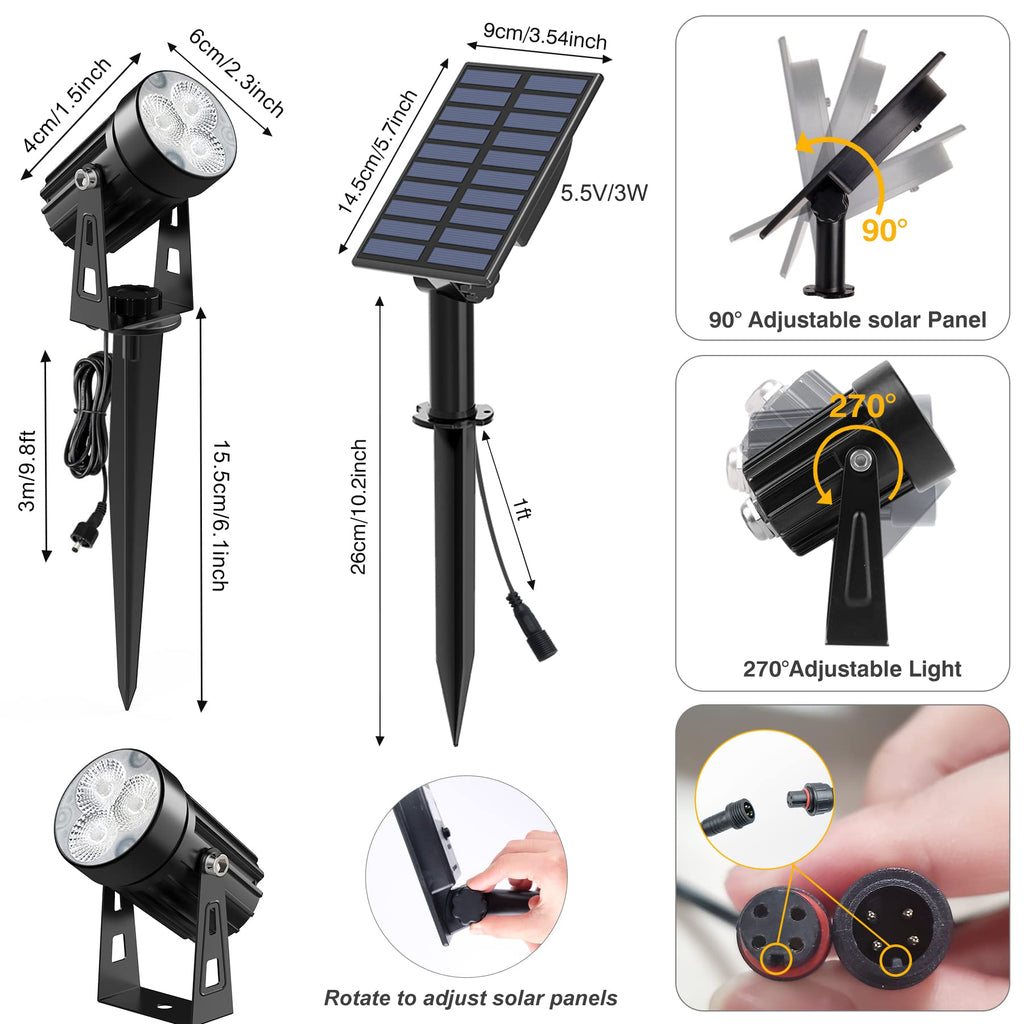Solar Spot Lights Outdoor, Solar Landscape Spotlights IP65 Waterproof 9.8ft Cable,Auto On/Off Outdoor Wall Lights for Garden Yard Driveway Porch Walkway Pool (3000K Warm White)
