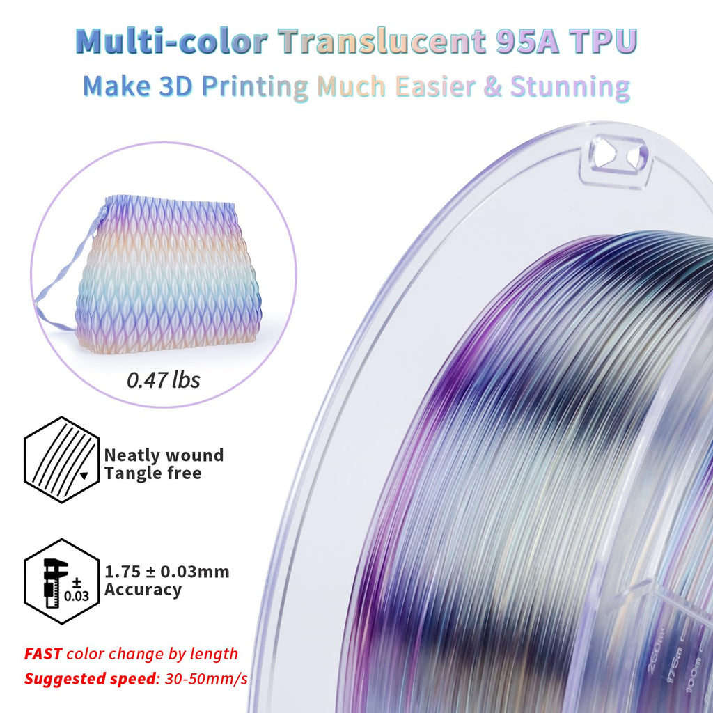 ZIRO TPU Filament 1.75mm 3D Printer Filament, Shore 95A Hardness TPU, Flexible Soft Material, 0.8KG/1.8lbs Spool, Fit Most FDM 3D Printers, Black