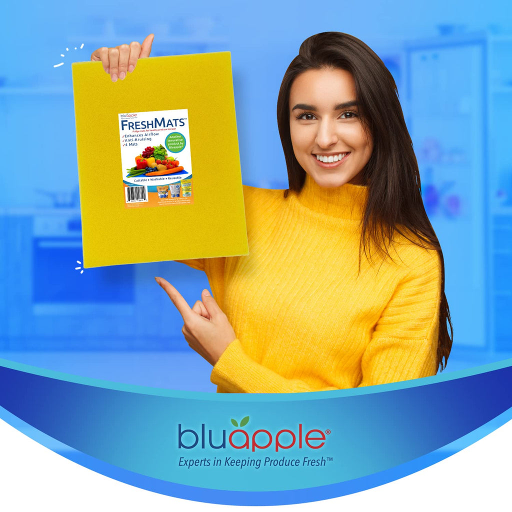 Bluapple FreshMats, Refrigerator Bin Liner, Fridge Drawer Mats, Crisper Life Extender Liner Keeps Produce Fresh Longer, Anti-Bruising, for Air Circulation, Washable & Reusable (4-Mats, 12x15, Black)