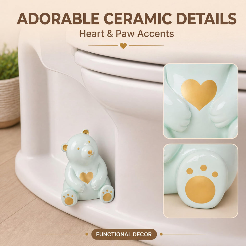 MENNTY Black Polar Bear Toilet Bolt Covers Decorative - 2 Glossy Black Ceramic Toilet Bolt Caps + 4 Universal Toilet Caps for Bottom of Toilet, Modern Monochrome Bathroom Decor