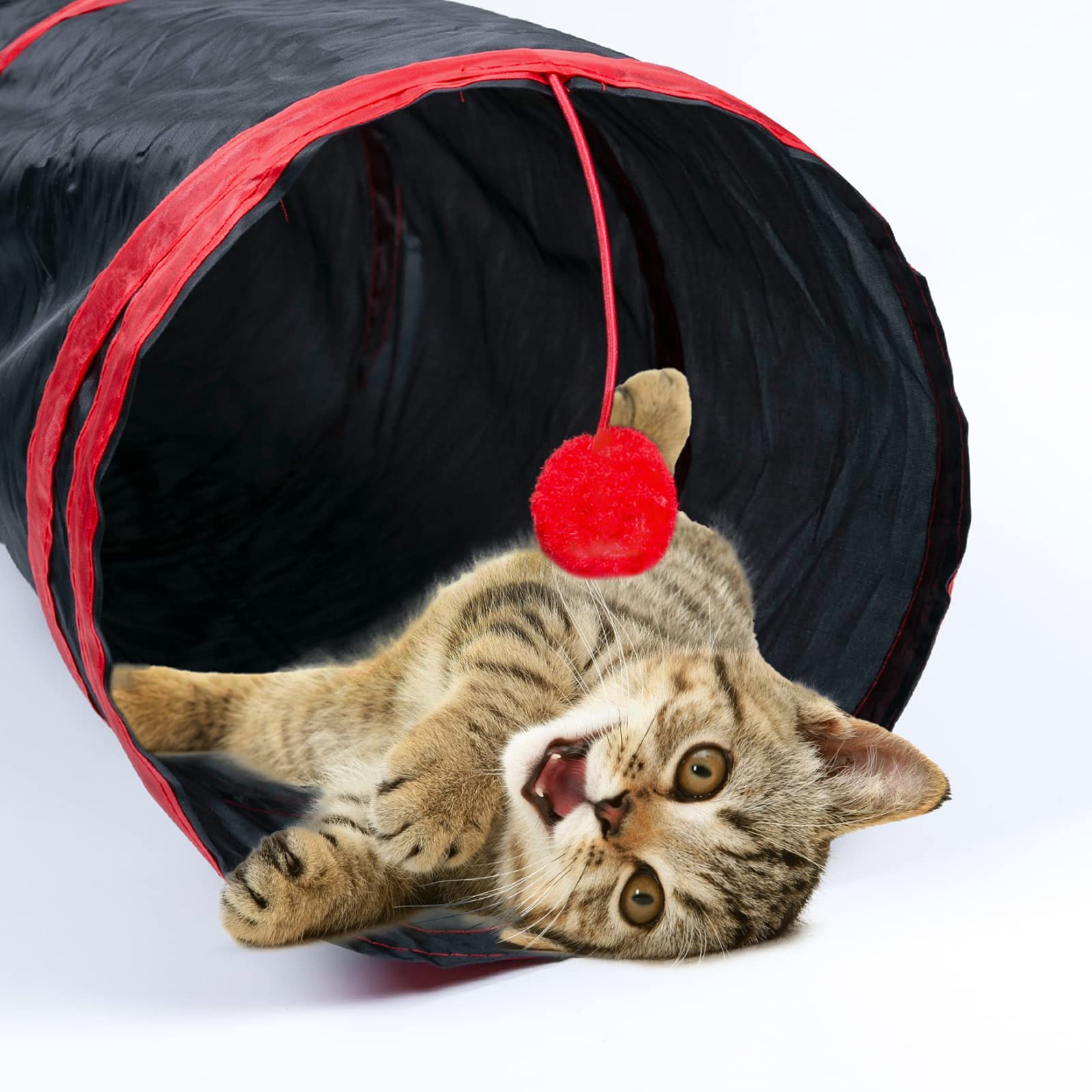 Sheldamy Cat Tunnel, 2-Way Collapsible Play Tunnel, Interactive Toy Maze for Small Animals, Suitable for Kittens, Puppies, Rabbits, Ferrets, Blue & Black