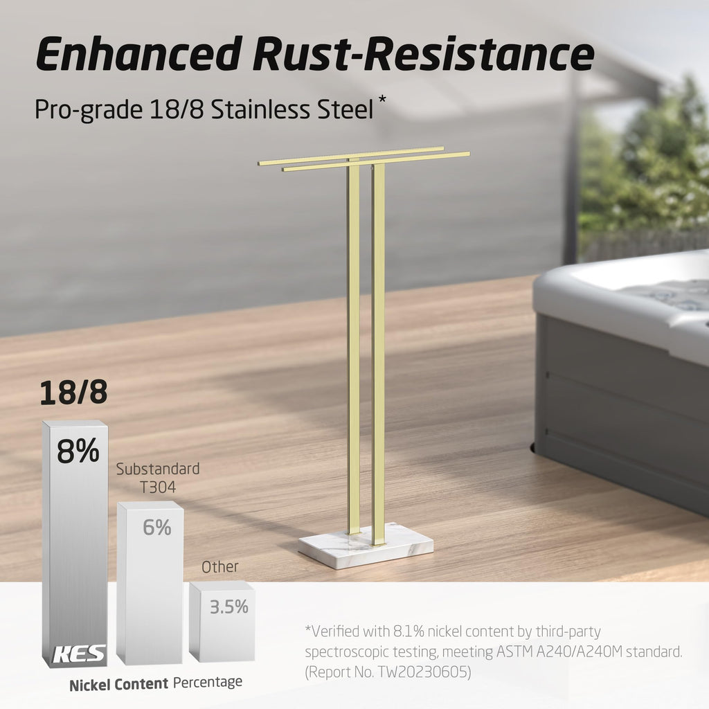 KES Standing Towel Rack with Black Natural Marble Base, 2-Tier Towel Rack Stand for Bathroom Floor, Bath Towel Holder Fits Bath Towel & Hand Towel,18/8 Stainless Steel, BTH217-BBK