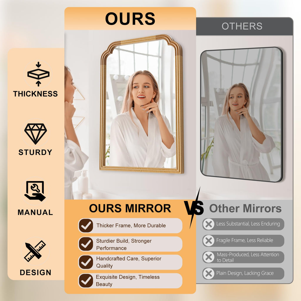 Ferytange 18X24 Inch Black Mirror for Wall with Metal Frame Rectangular Rounded Bathroom Vanity Mirror Anti-Rust, Hangs (Black 18" x 24")