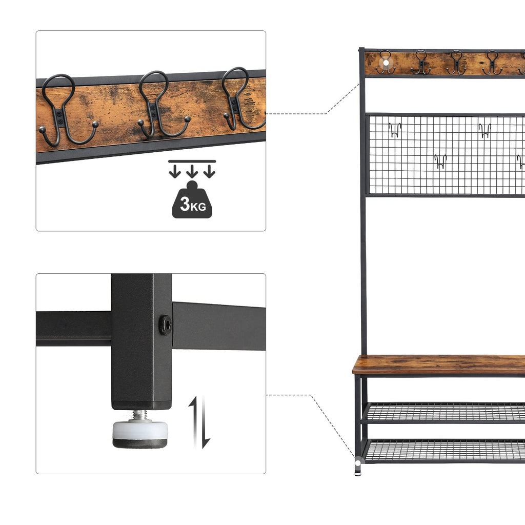 VASAGLE Shoe Bench Rack, 3-Tier Storage Shelf for Entryway Hallway Living Room, Industrial Accent Furniture with Steel Frame, 12.6 x 31.5 x 70.3 Inches, Greige