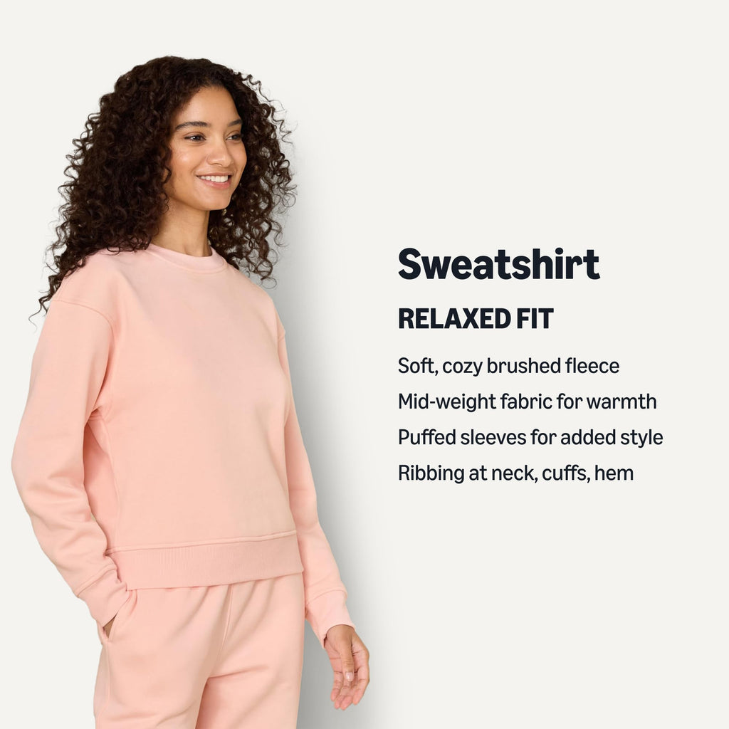 Amazon Essentials x Sofia Grainge Women's Relaxed Fit Boxy Drop Shoulder Crewneck Sweatshirt