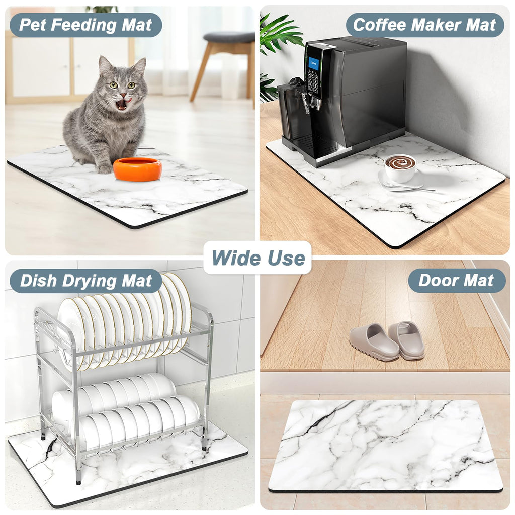 Rnivvi Coffee Mat, 12" x 19" Coffee Bar Mats for Espresso Machine Station Accessories and Organizer, Hide Stain Rubber Backed Absorbent Dish Drying Pad for Kitchen Counter, Cute Bar Decor Pad, Black