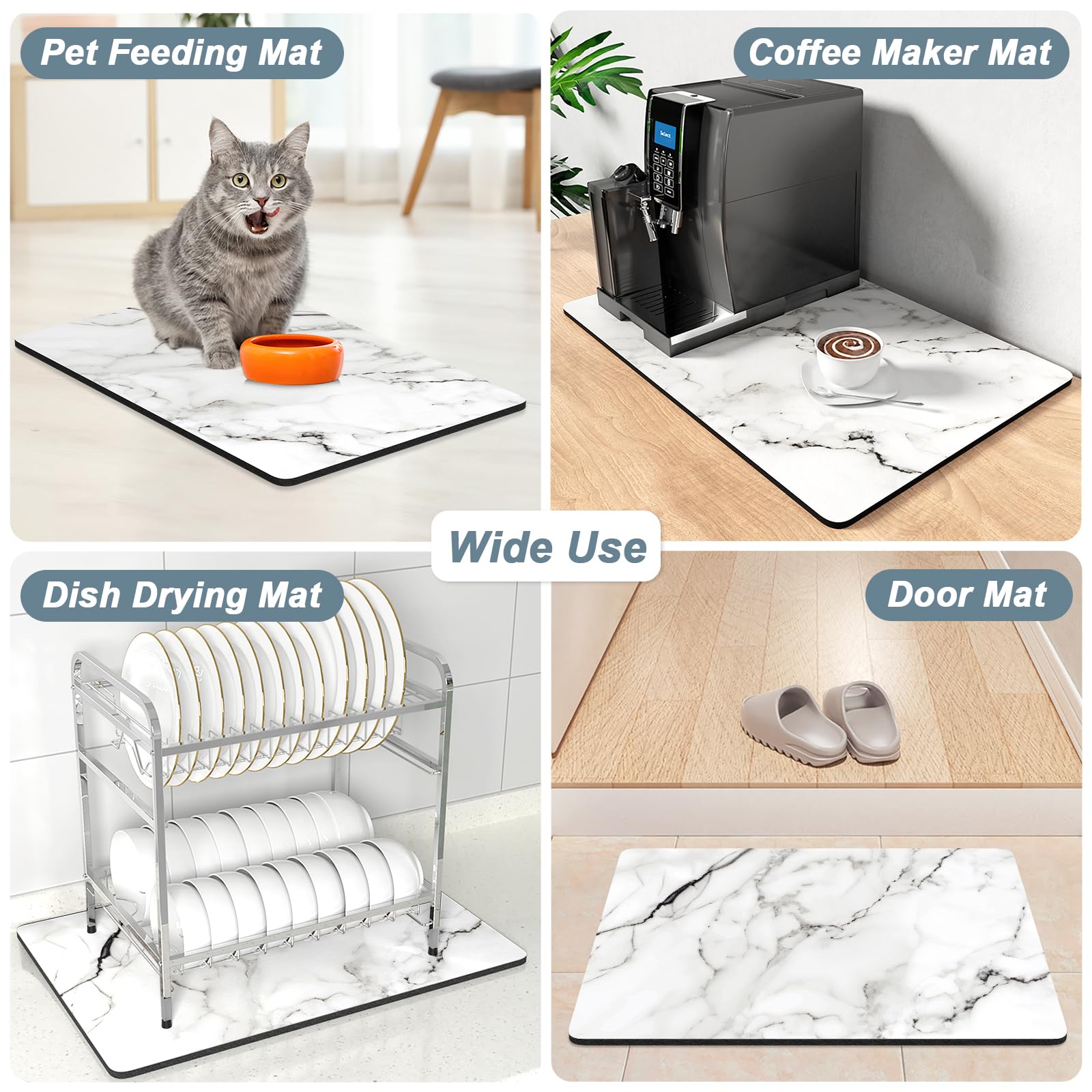 Rnivvi Coffee Mat, 12" x 19" Coffee Bar Mats for Espresso Machine Station Accessories and Organizer, Hide Stain Rubber Backed Absorbent Dish Drying Pad for Kitchen Counter, Cute Bar Decor Pad, Black