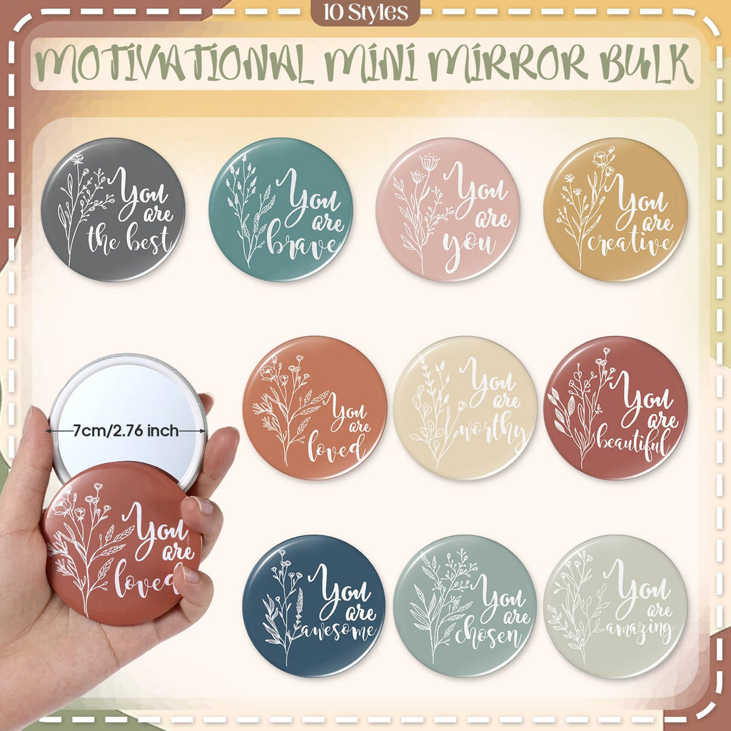 Vercraft 20 Pcs Employee Appreciation Gift for Women Inspirational Canvas Makeup Bag Portable Compact Mirror Bulk Cosmetic Bag Thank You Party Favor for Women Coworker Nurse (Bohemian,Boho)