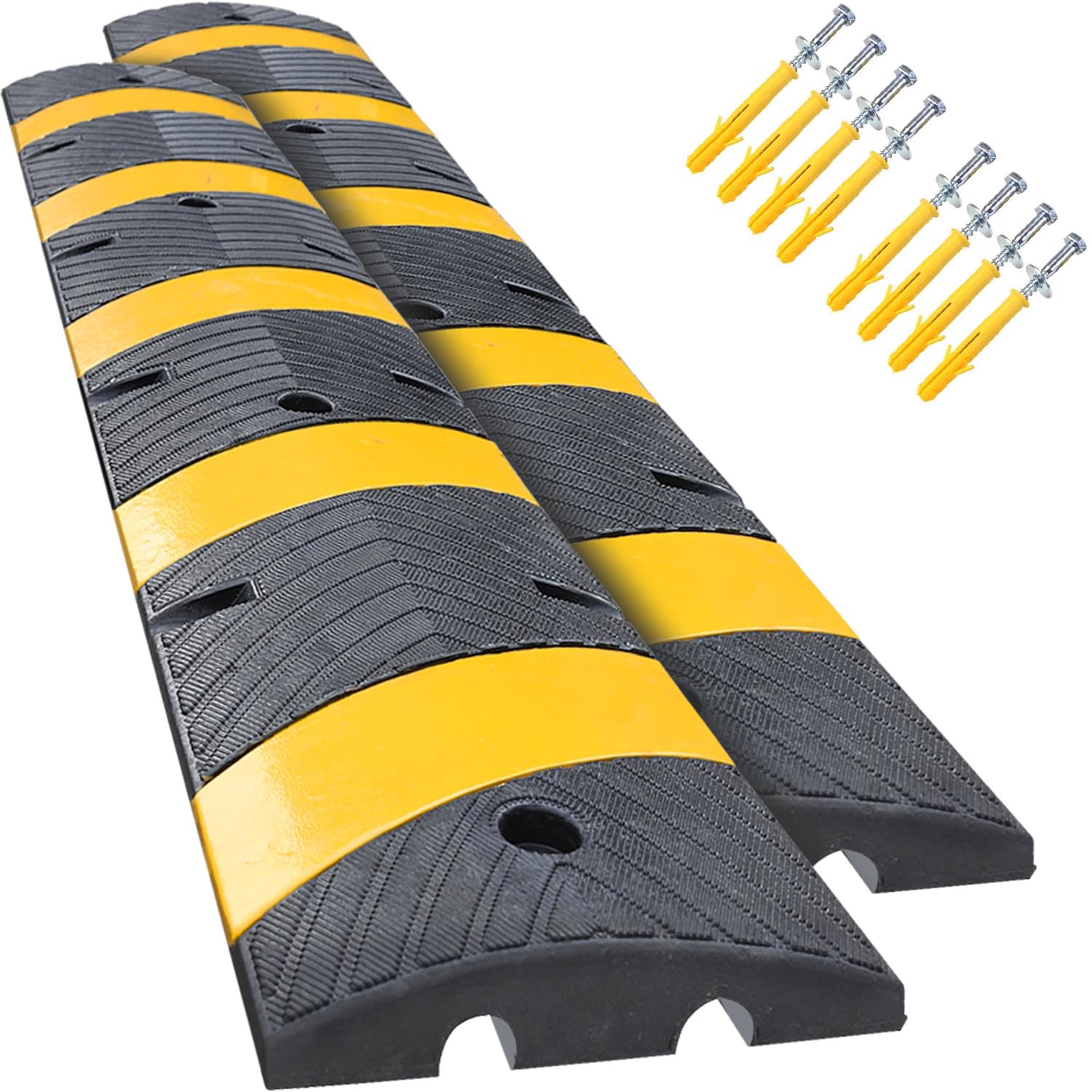 72" x 10" x 2" inch Portable Speed Bump Hump, 6' Feet Durable Collapsible Road Safety Bumps, Vehicles Hump Bumps for Asphalt Concrete Gravel Garage Driveway Roads Parking (72" Curlable Bump)