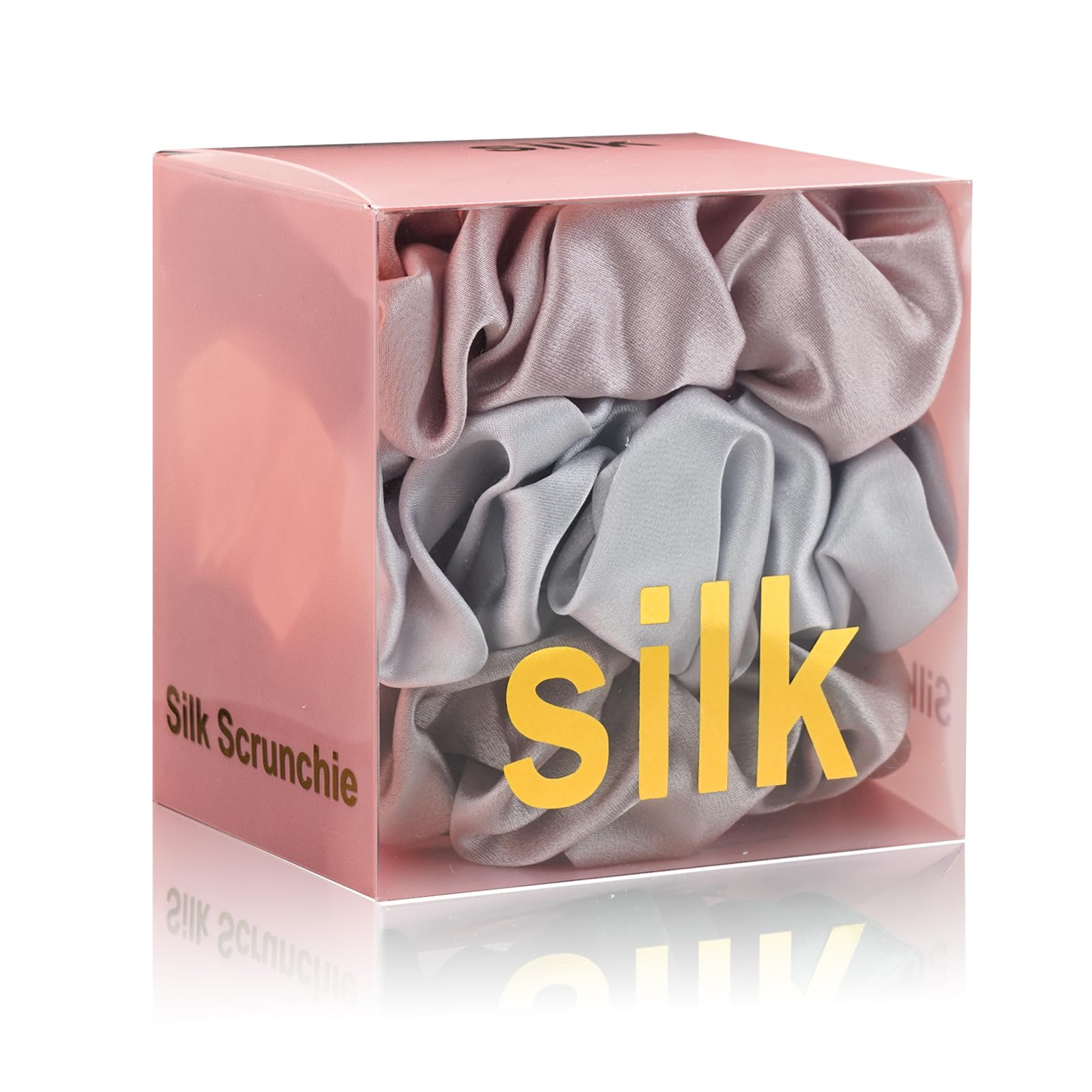 Silk Scrunchies for Hair 100% Mulberry Silk Hair Ties（Silver gray, Dark gray, Pink）