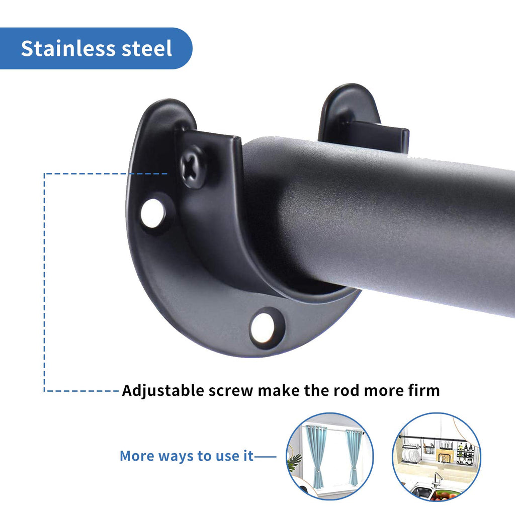 Rise Age Stainless Steel Closet Rod Brackets, 1 Inch Diameter Support 2 Pcs, Heavy Duty Curtain Rod Holder, Black End Support With Screws