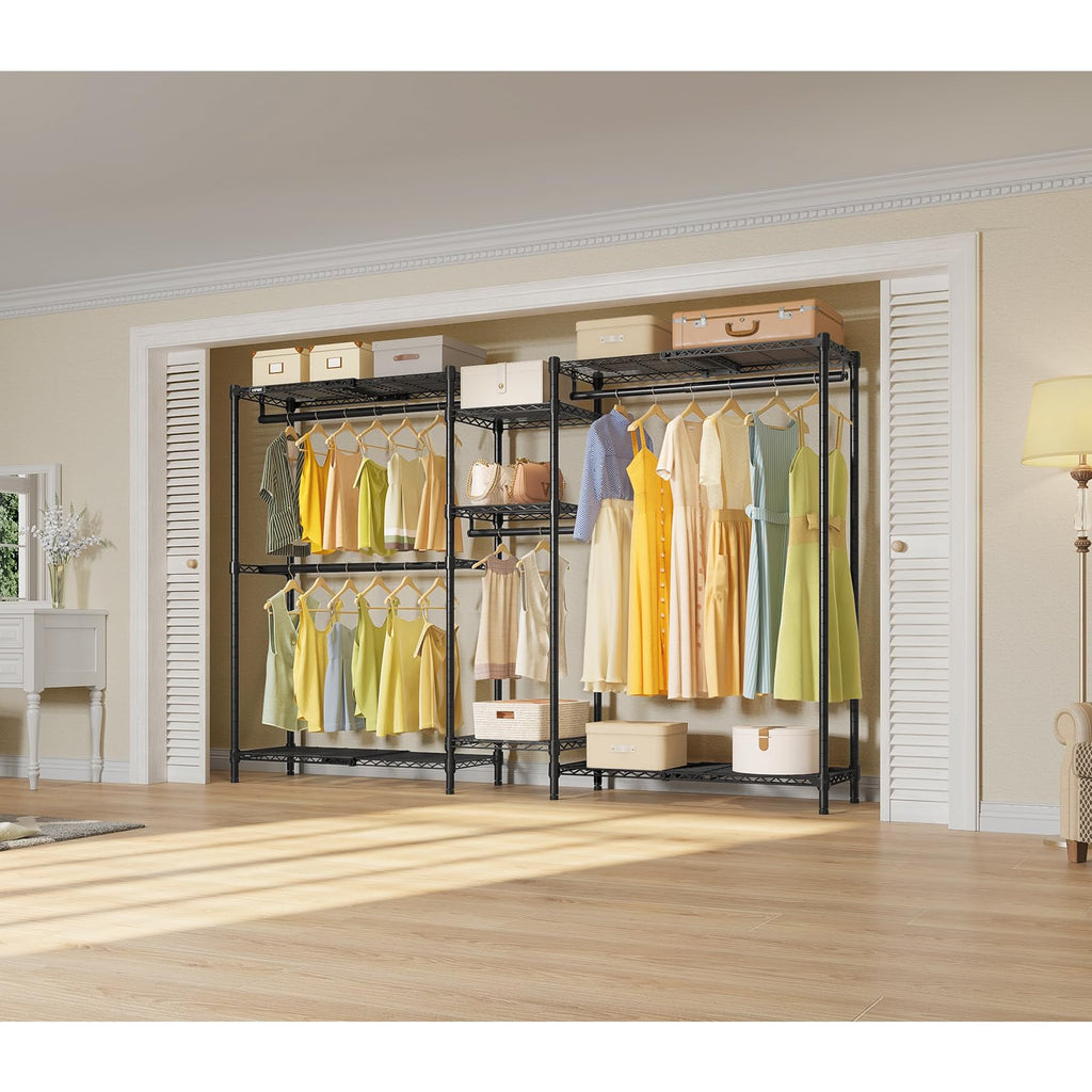 VIPEK Classic V6 Heavy Duty Clothes Rack, 7-Tier Garment Rack with Adjustable Shelves, Portable Closet Organizer with 4 Hanging Rods, Space-Saving, 850lbs Capacity, 68.9" L x 15.7" W x 76.4" H, Black