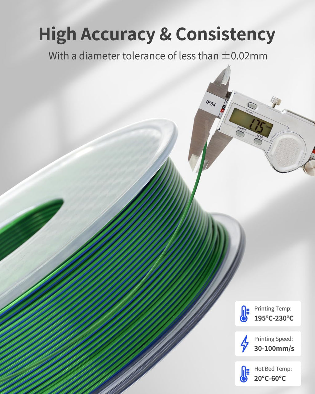 PLA Filament 1.75mm, 3D Printer Filament 1kg Spool (2.2lbs), Neatly Wound, +/- 0.02mm Precision, No Clog/Bubble, Excellent Layer Adhesion, Fits Most FDM Printers, Apple Green