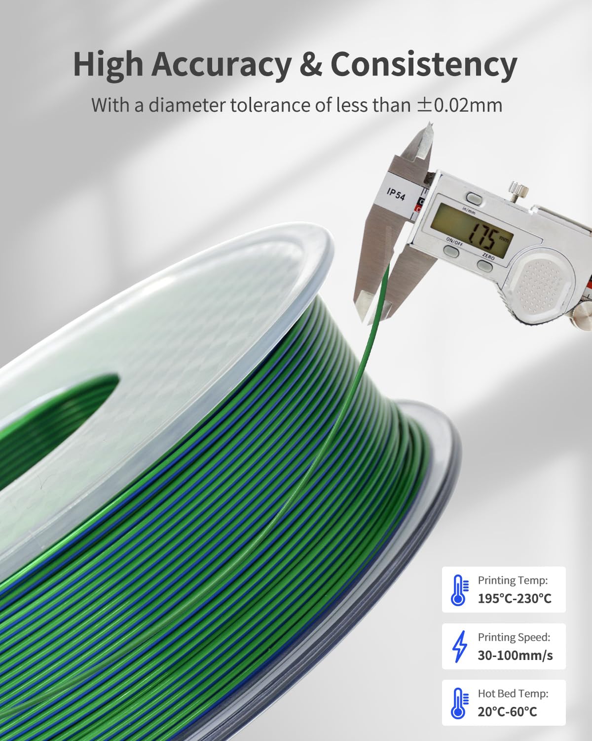 PLA Filament 1.75mm, 3D Printer Filament 1kg Spool (2.2lbs), Neatly Wound, +/- 0.02mm Precision, No Clog/Bubble, Excellent Layer Adhesion, Fits Most FDM Printers, Apple Green