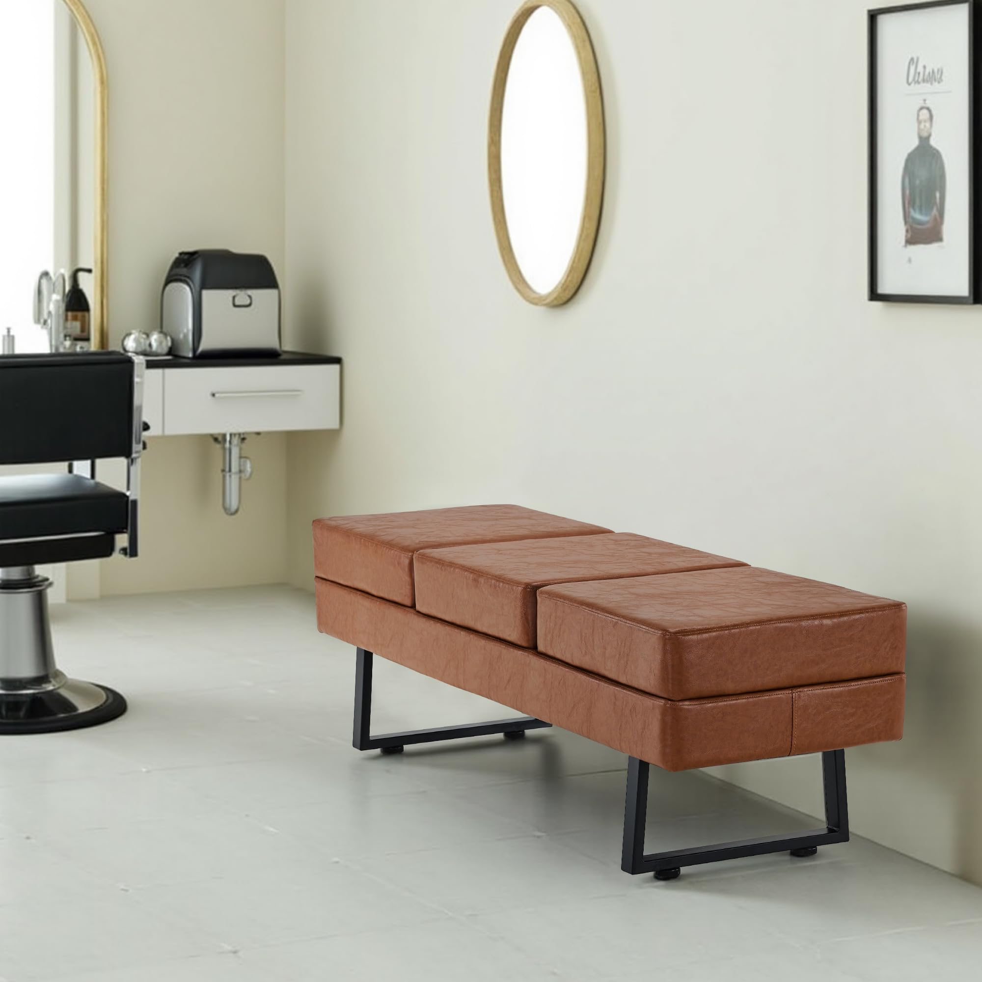 BarberPub Waiting Room Chairs, Heavy Duty Office Guest Reception Bench, Faux Leather Upholstered Lobby Chairs for Salon, Conference Room 7008 (Black)