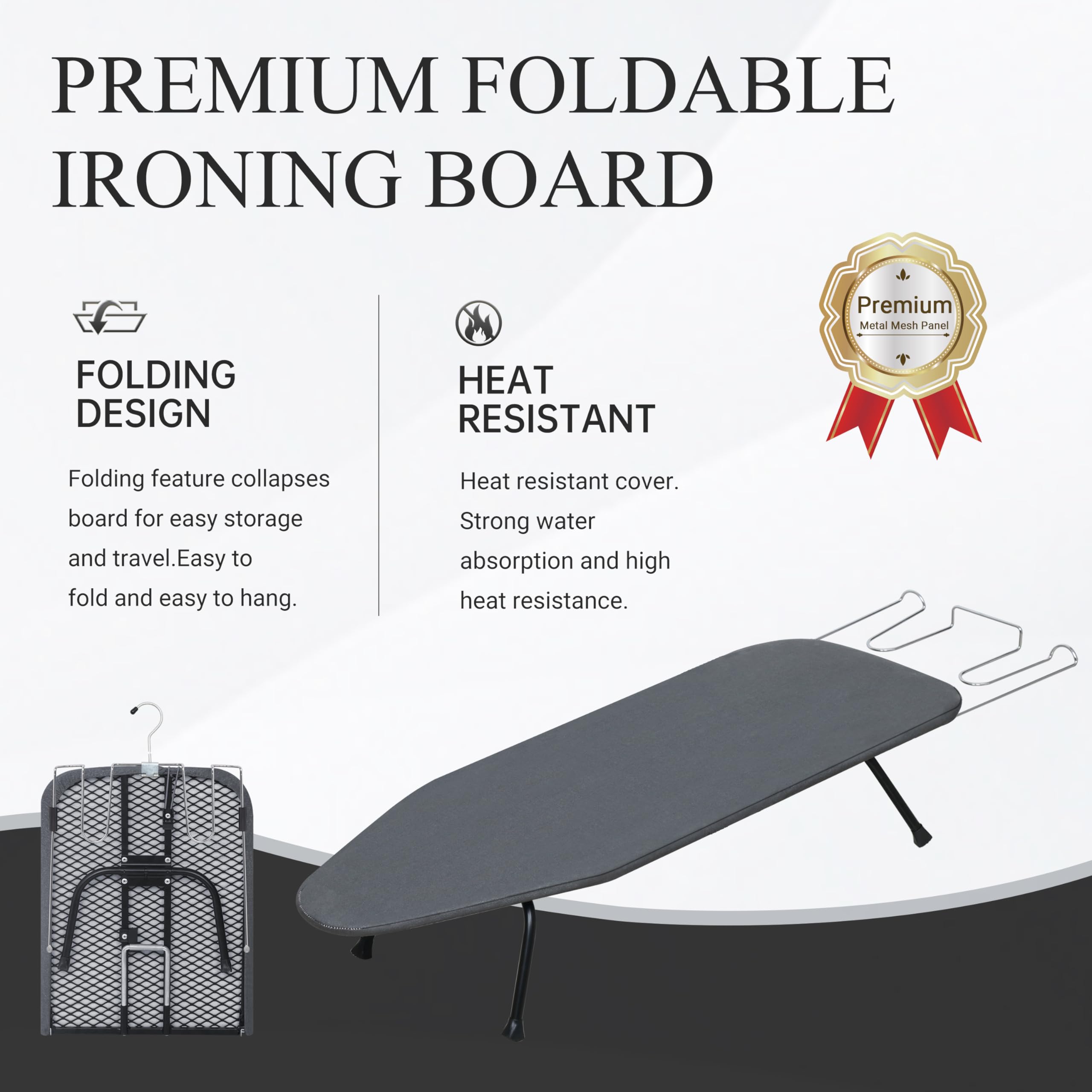 ZOES HOMEWARE Metal Mesh Panel Tabletop Ironing Board | Foldable Iron Board | Heavy Duty Small Iron Board with Heat Resistant Cover and 100% Cotton 8mm Thicken Pad | 31.5"x11.8"x6.2"