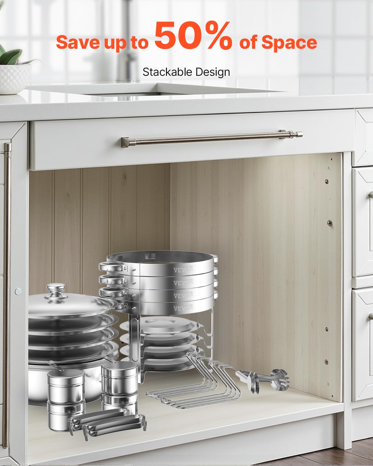 VEVOR Chafing Dish Buffet Set, 5 Qt 4 Pack, Stainless Steel Chafer with 4 Full Size Pan, Round Catering Warmer Server with Glass Lid Water Pan Folding Stand Fuel Holder, for Wedding Banquet, Gold