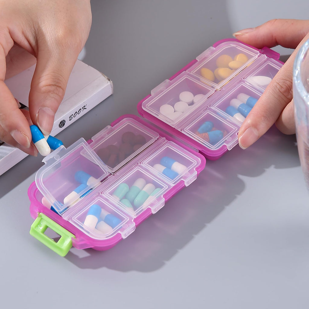 1Pack Travel Pill Organizer - 10 Compartments Pill Case, Compact and Portable Pill Box, Perfect for On-The-Go Storage, Pill Holder for Purse Blue