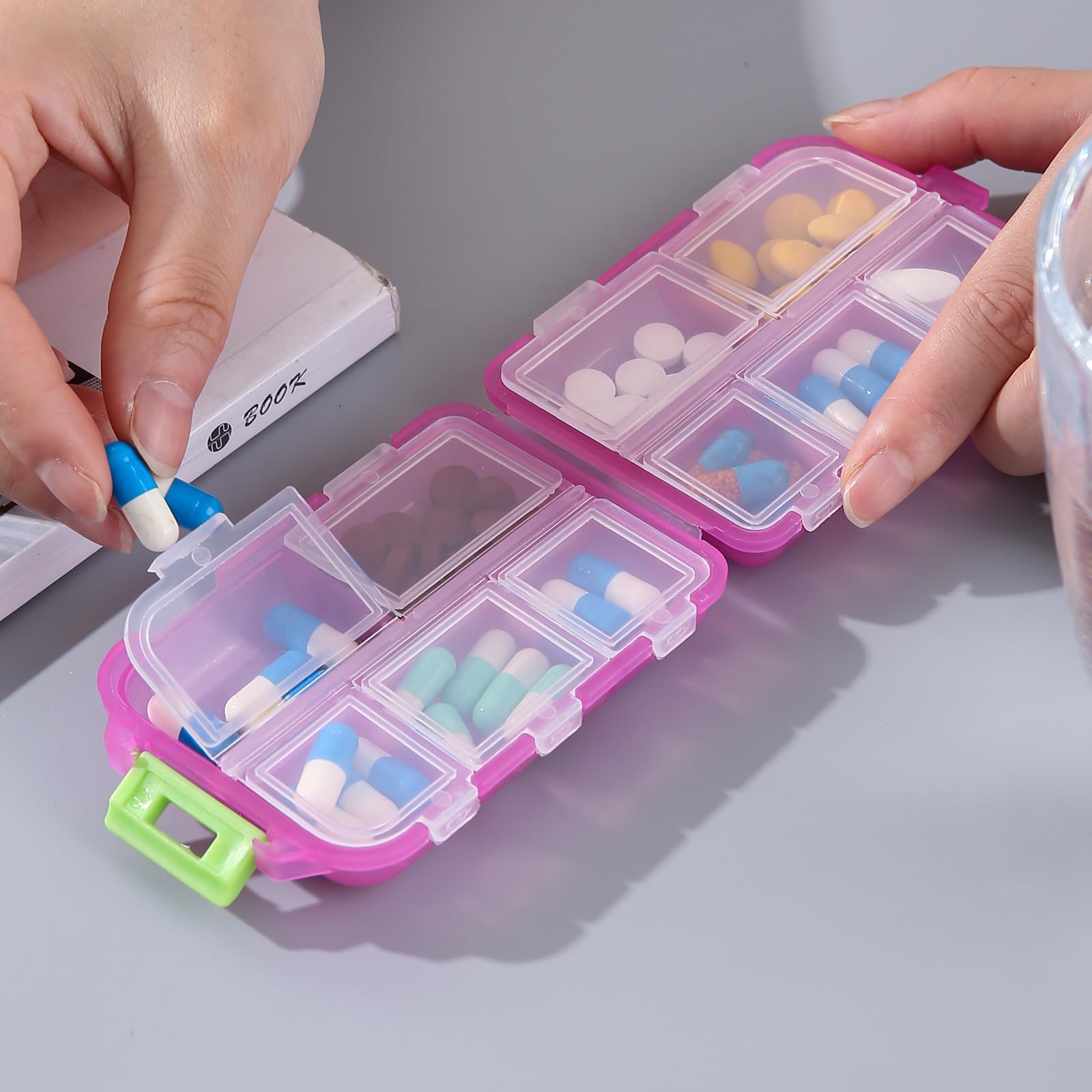 1Pack Travel Pill Organizer - 10 Compartments Pill Case, Compact and Portable Pill Box, Perfect for On-The-Go Storage, Pill Holder for Purse Blue