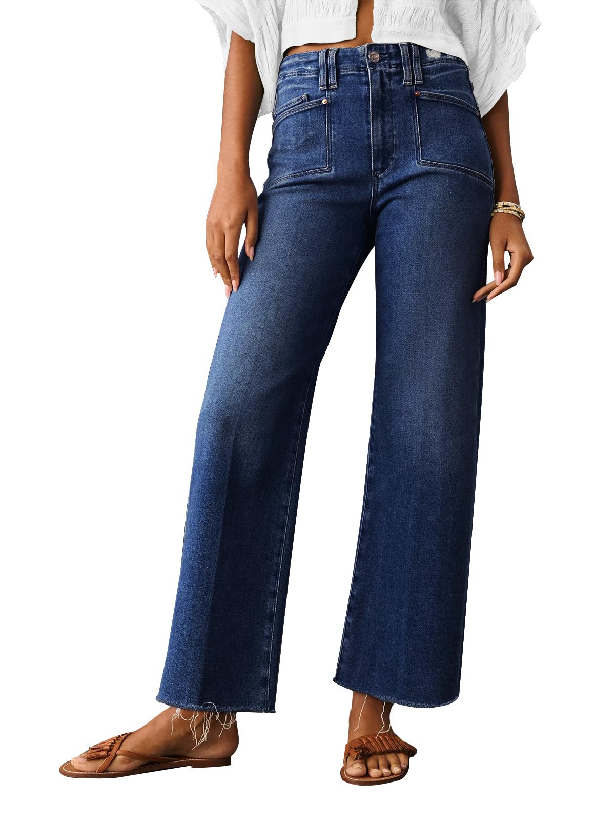 KUNMI Jeans for Women Wide Leg Baggy High Waist Boyfriends Straight Leg Stretchy Denim Pants Trendy Fall 2025