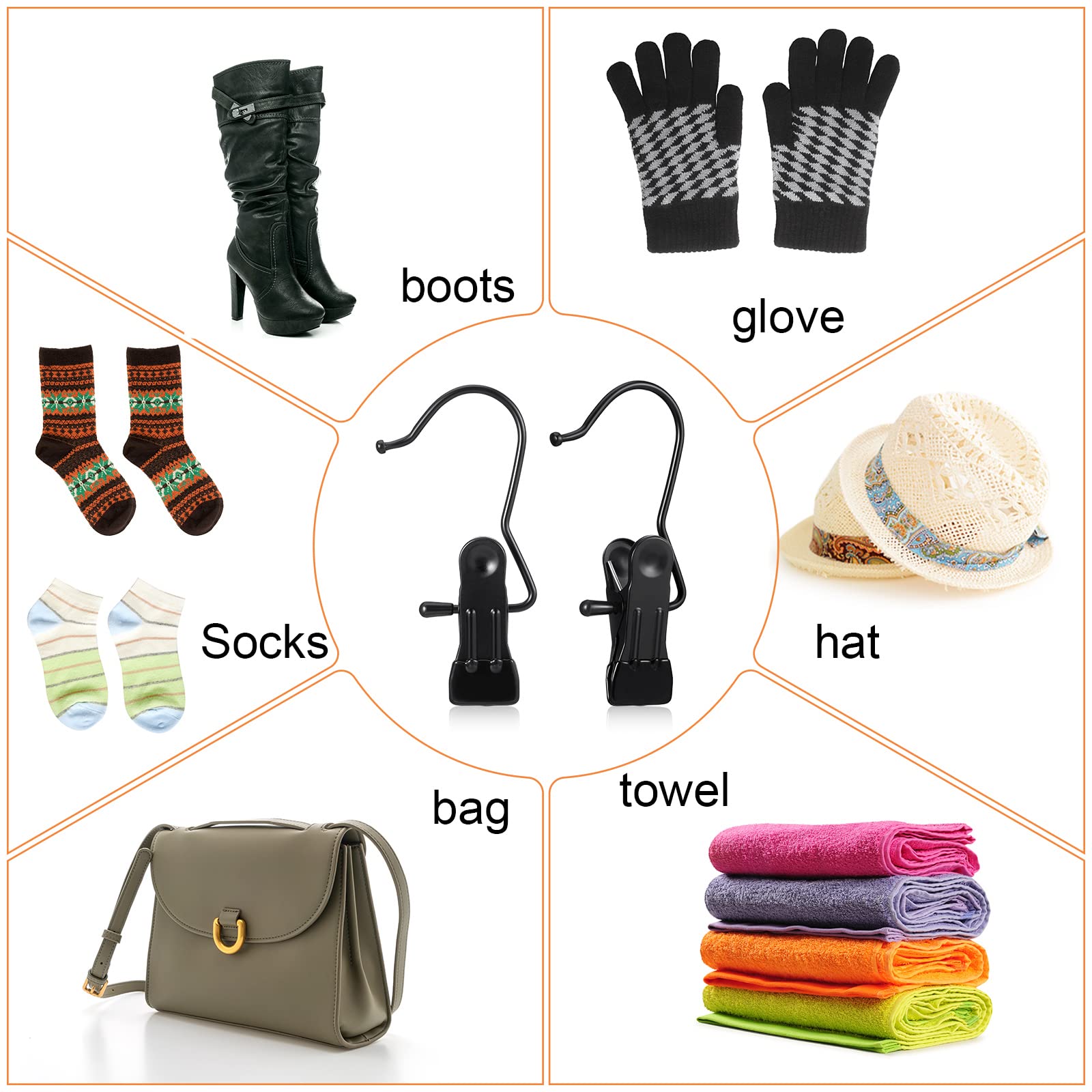 Hotop 20 Pieces Boot Hanger Clips for Closet, Laundry Hanging Hooks Heavy Duty Clips Boot Holder Portable Single Hooks Space Saving for Pants Jeans Clothes Hats Tall Towels (Black)