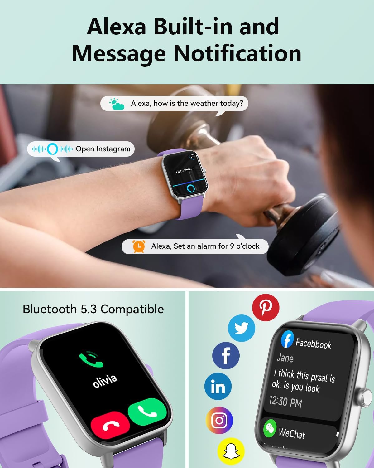 Quican Smart Watches for Women, Compatible for iPhone and Android Phones, Calling, Heart Rate/Sleep Monitor, Alexa, 1.8" Fitness Tracker Watch, Waterproof, Gifts for Women, Silicone Band, Baby Pink