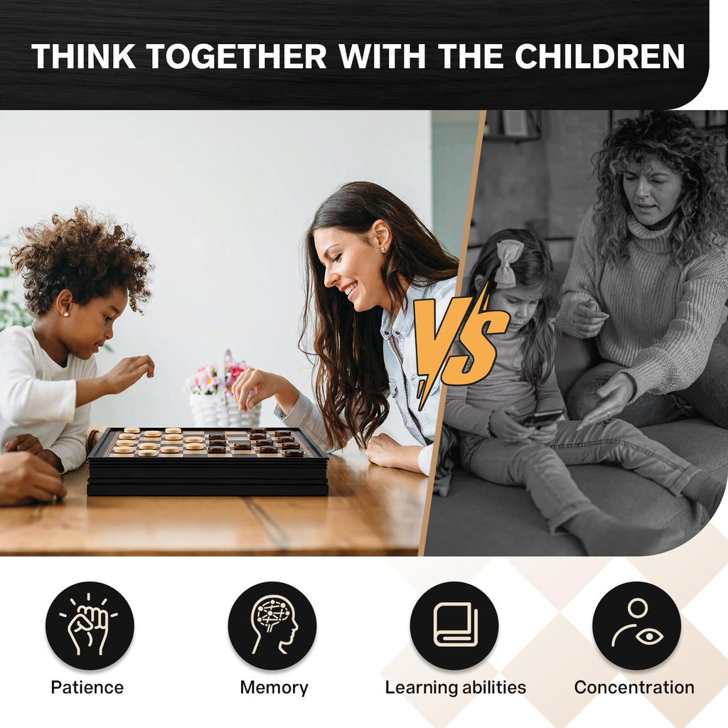 Peradix Magnetic Chess and Checkers Set with 2 Built-in Storage Drawers, Classic 2 in 1 Wooden Board Games, Magnetic Chess Pieces 2 Extra Queens, 12.8" Chess Set for Adults and Kids Gift Package