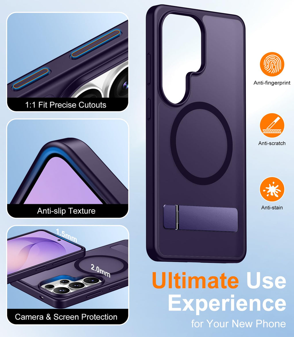 for Samsung Galaxy Z Fold 8 Case,[Compatible with MagSafe][Built-in HD Screen Protector & Kickstand][Hinge Protection]Translucent Matte Full-Body Shockproof Phone Case for Galaxy Z Fold 8,Black