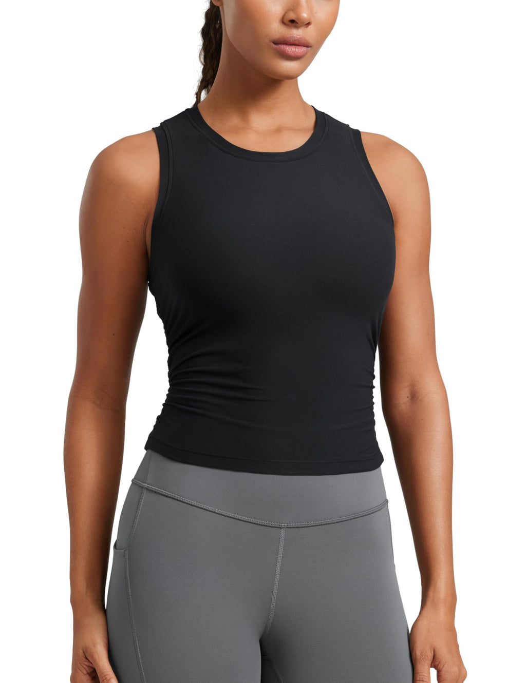 CRZ YOGA Cloudweight Womens Ruched Tank High Neck Workout Fitted Tops Basic Yoga Athletic Sleeveless Shirts
