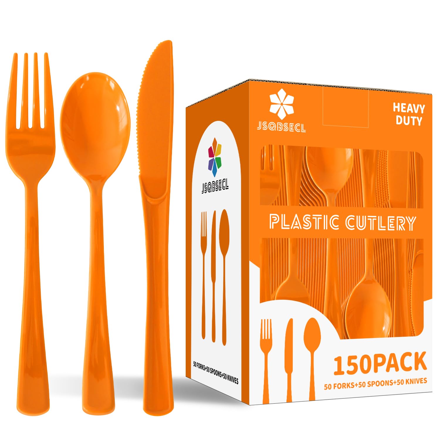 150 Pack Plastic Silverware,Disposable Cutlery Set Heavy Duty Utensil Sets 50 Forks 50 Knives 50 Spoons for Brithday, Wedding,Home School Party Picnics Restaurant Outdoor Events (Black)