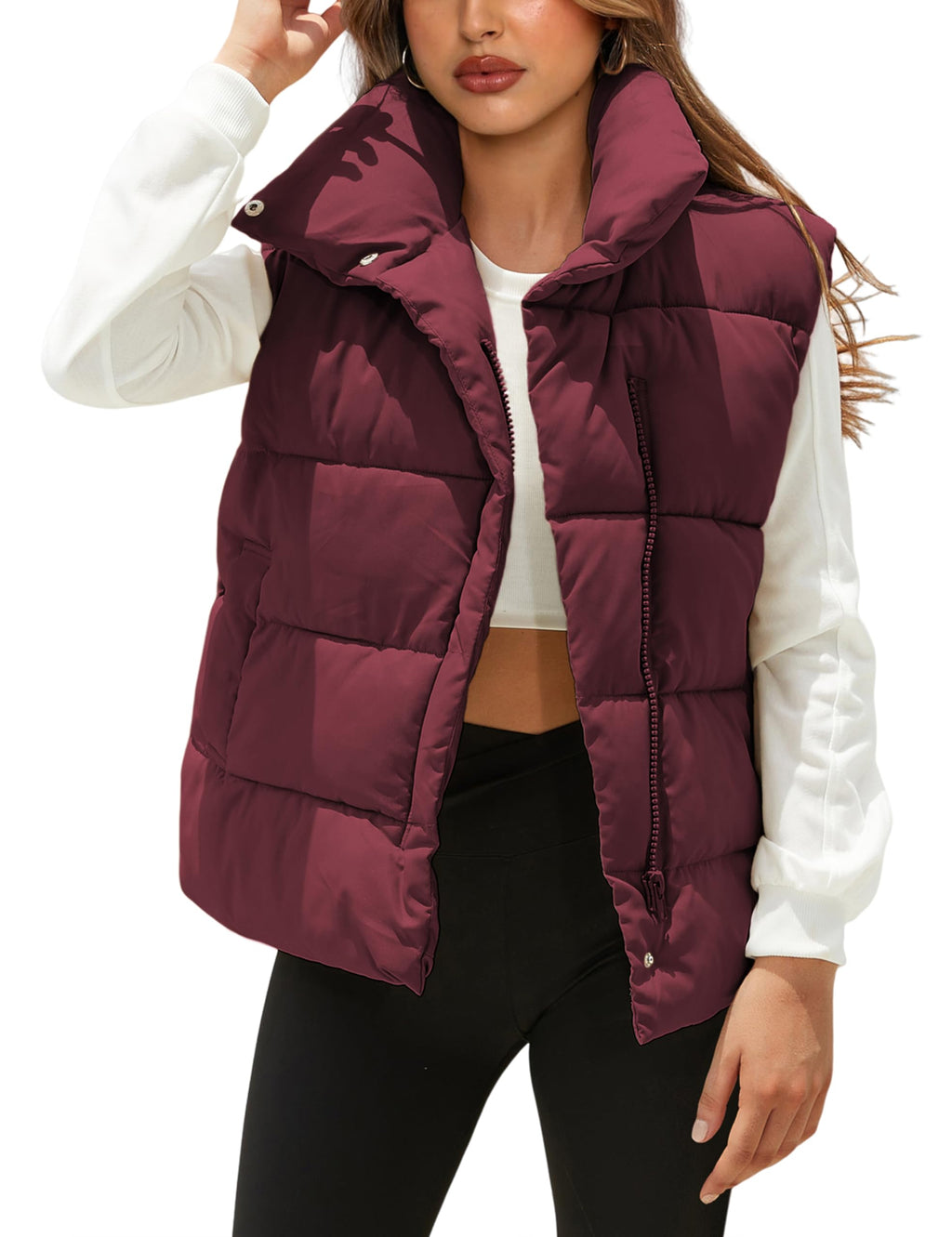 Himosyber Womens Puffer Vest Sleeveless Casual Loose Winter Warm Lightweight Stand Collar Down Jacket Coats