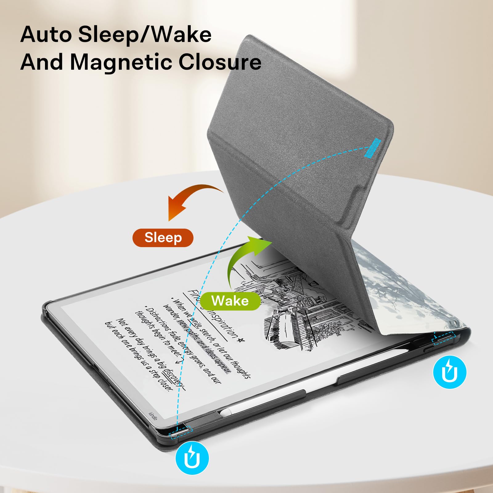 CoBak Stand Case for Kindle Scribe - Premium Folio Leather Cover with Pen Holder, Auto Sleep/Wake - Compatible with 10.2 Inch Kindle Scribe (2022/2024 Release)