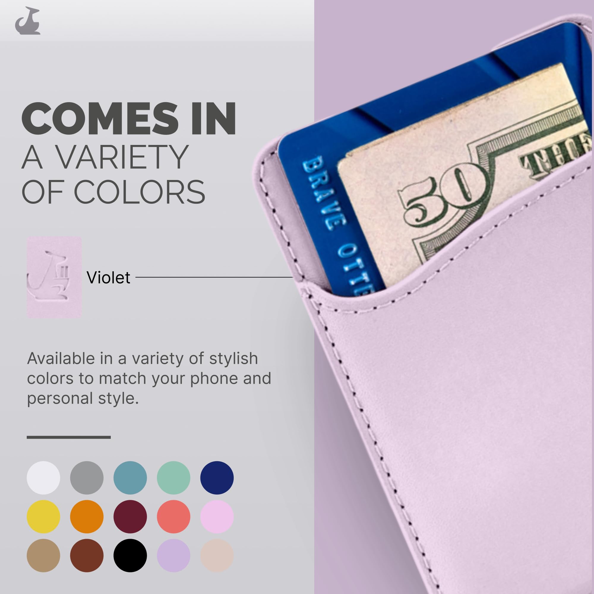 Wallaroo Premium Leather Cell Phone Wallet Stick On - Android and iPhone Wallet and Card Holder for Women and Men - Durable with Non-Slip Lining Secures Up to 3 Cards