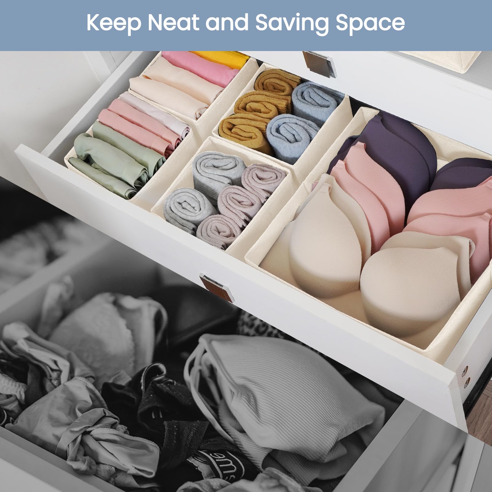 Criusia Drawer Organizer Clothes, 8 Pack Underwear Drawer Organizer, Foldable Cloth Storage Box Closet Organizers and Storage for Clothes, Socks, Scarves, Ties (Beige)