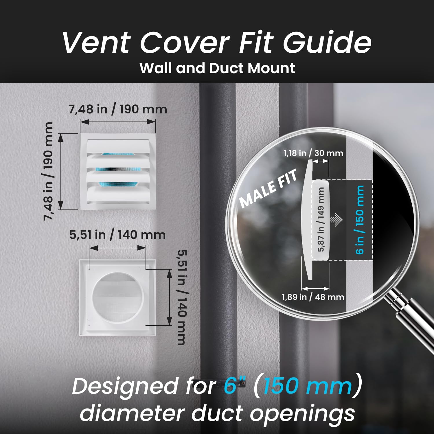 Repa Market 4 Inch Anthracite Dryer Vent Hood/Duct Cover for Walls or Ceiling/ABS Plastic Louvered Air Grille with Built-In Mesh Screen/Exhaust and Dryer Vent Covers for Indoor & Outdoor Use