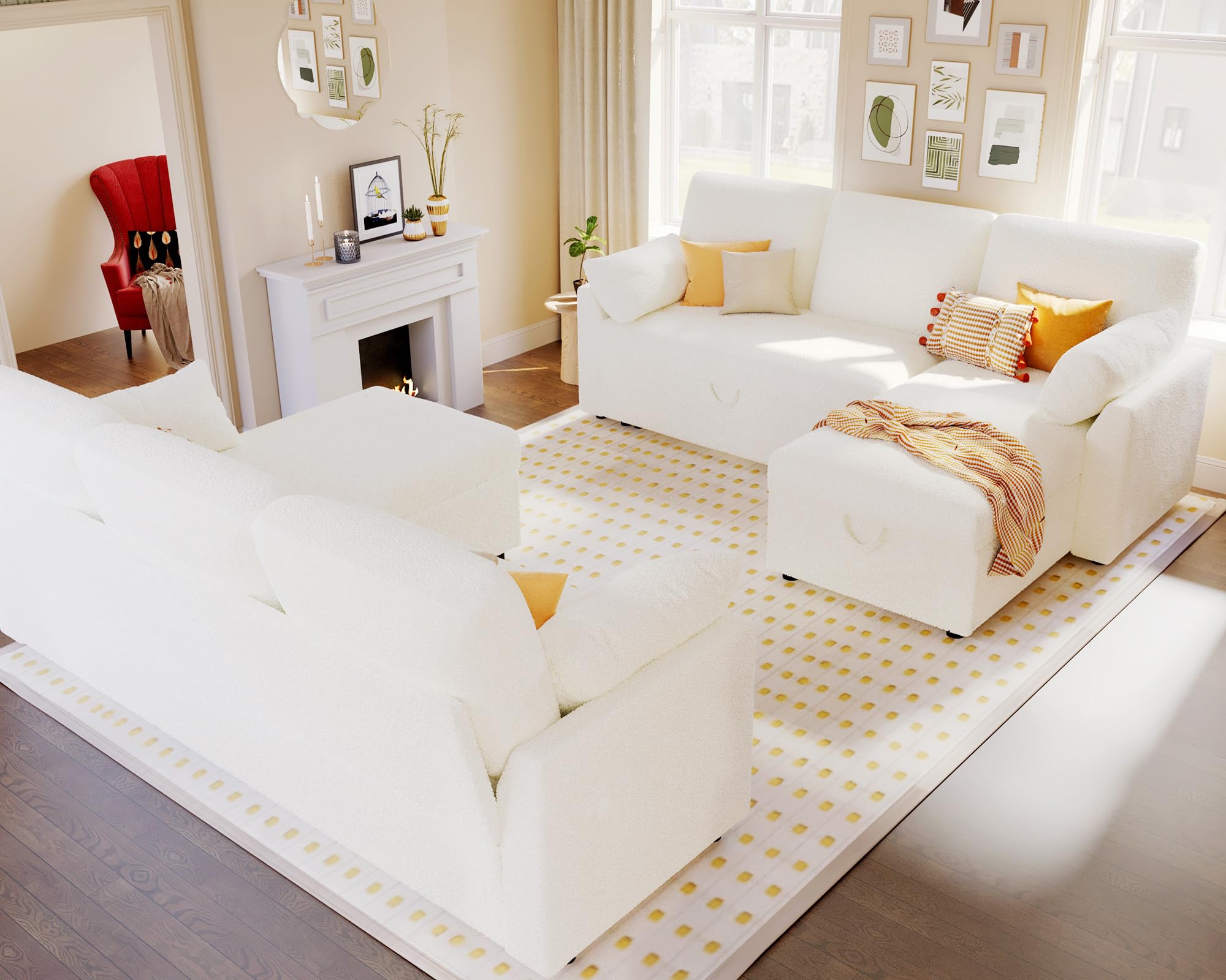PaPaJet Sofa Bed, Sleeper Sofa with Storage Chaise, L Shaped Sofa with Pull Out Bed, Oversized Sofas for Living Room, Beige